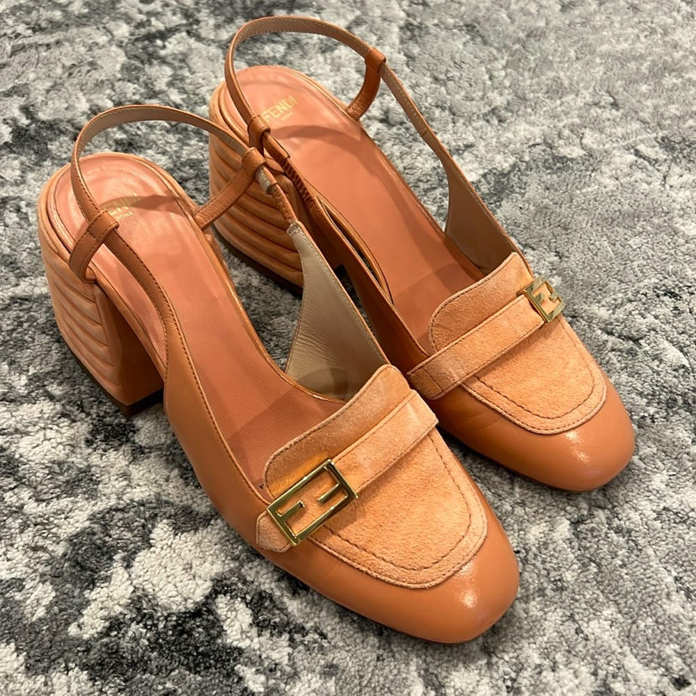 Fendi pink leather and suede slingback block heels